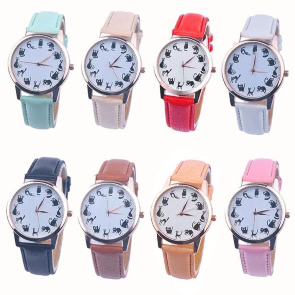 Cat-Themed Leather Quartz Watch for Women