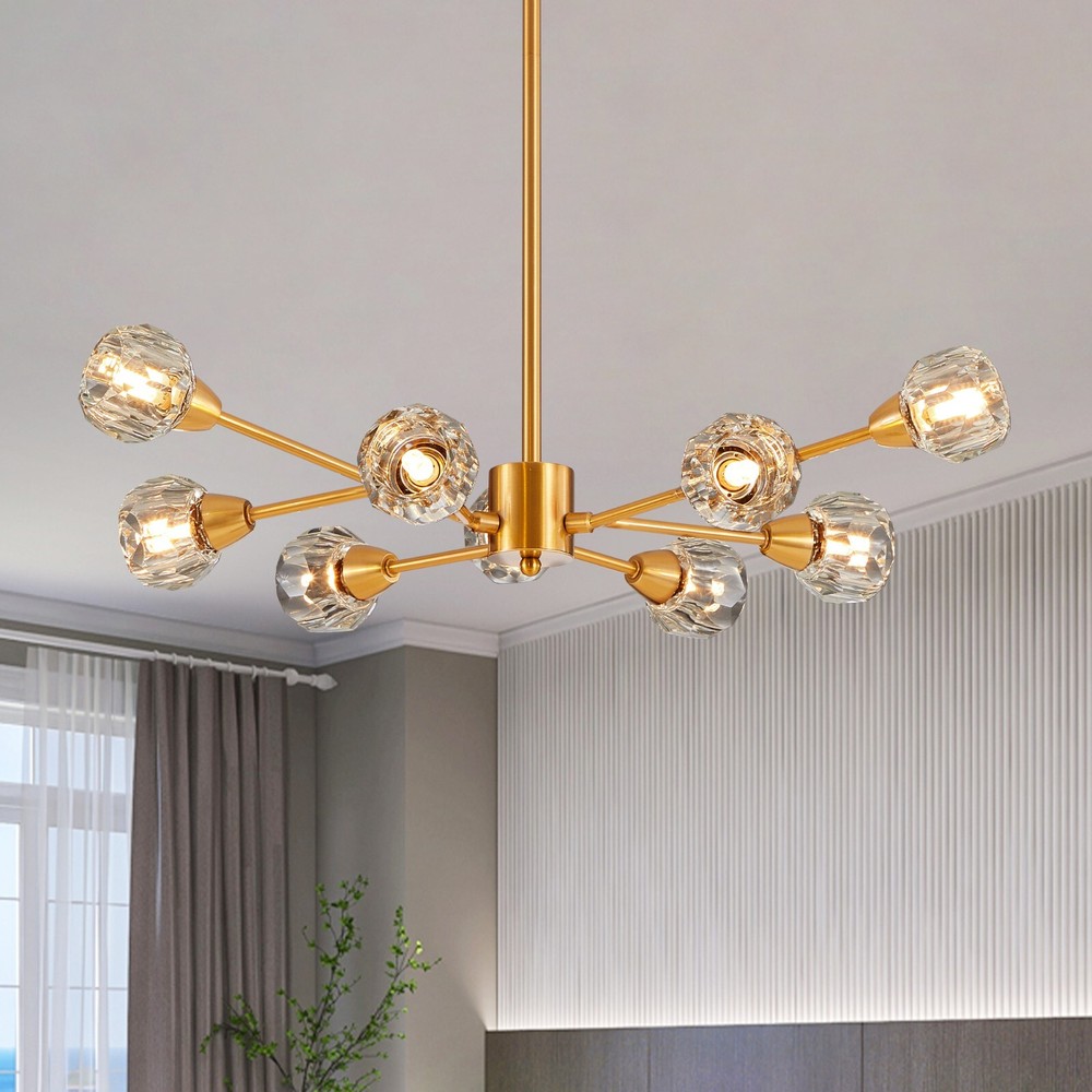 Modern 9-Light Golden Crystal Chandelier for Living Room or Bedroom