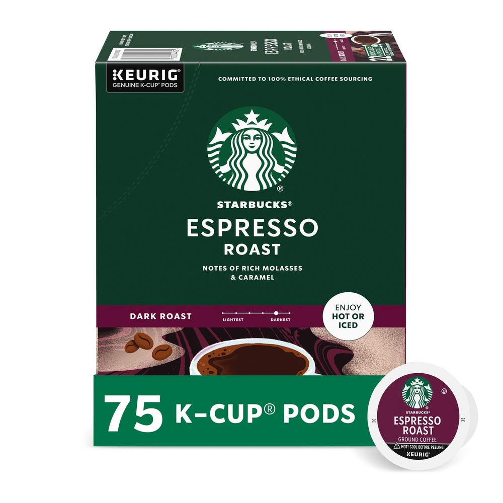 Starbucks K-Cup Coffee Pods, Dark Roast Coffee, Espresso Roast for Keurig Cof...