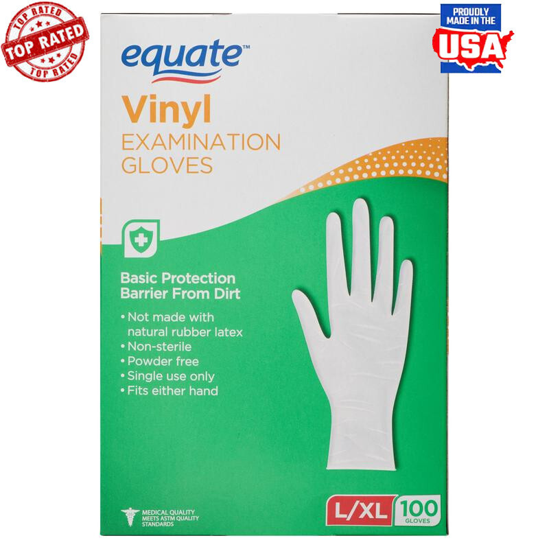 100-Count Powder-Free Disposable Vinyl Exam Gloves LXL Non-Latex Unisex