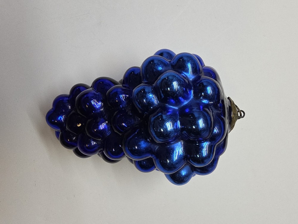 Antique GENUINE KUGEL Glass Ornament Cobalt BLUE GRAPES Cluster 5