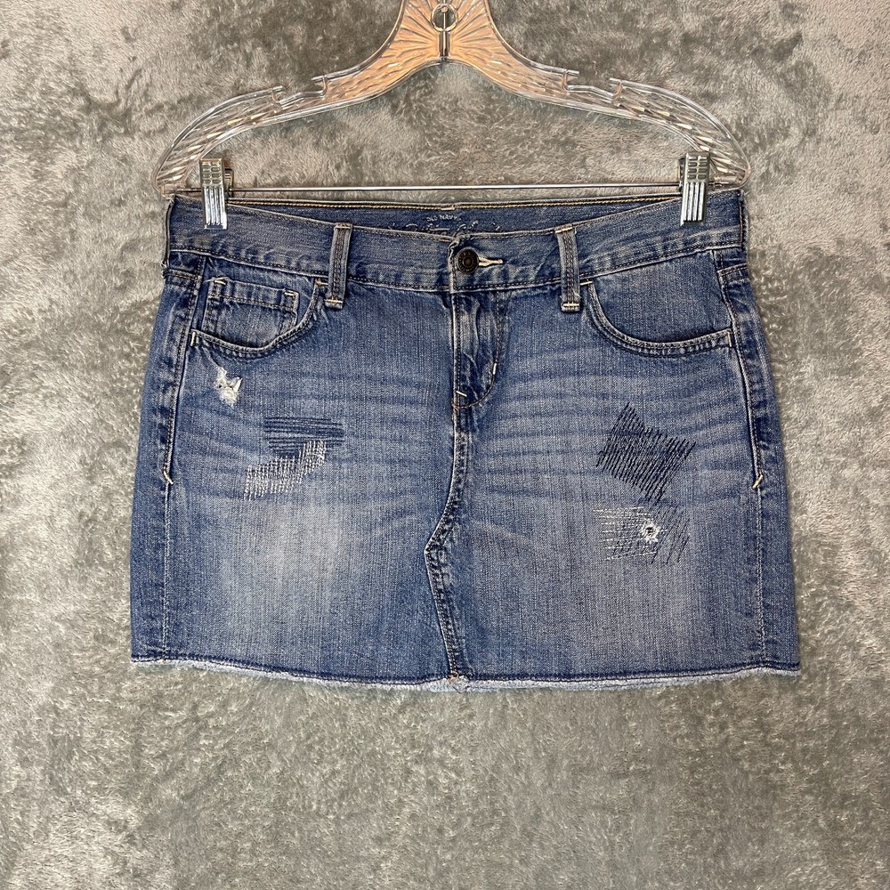Old Navy Women Y2K Bratz Low Rise Mirco Mini Cut Off Stitched Denim Jean Skirt 6