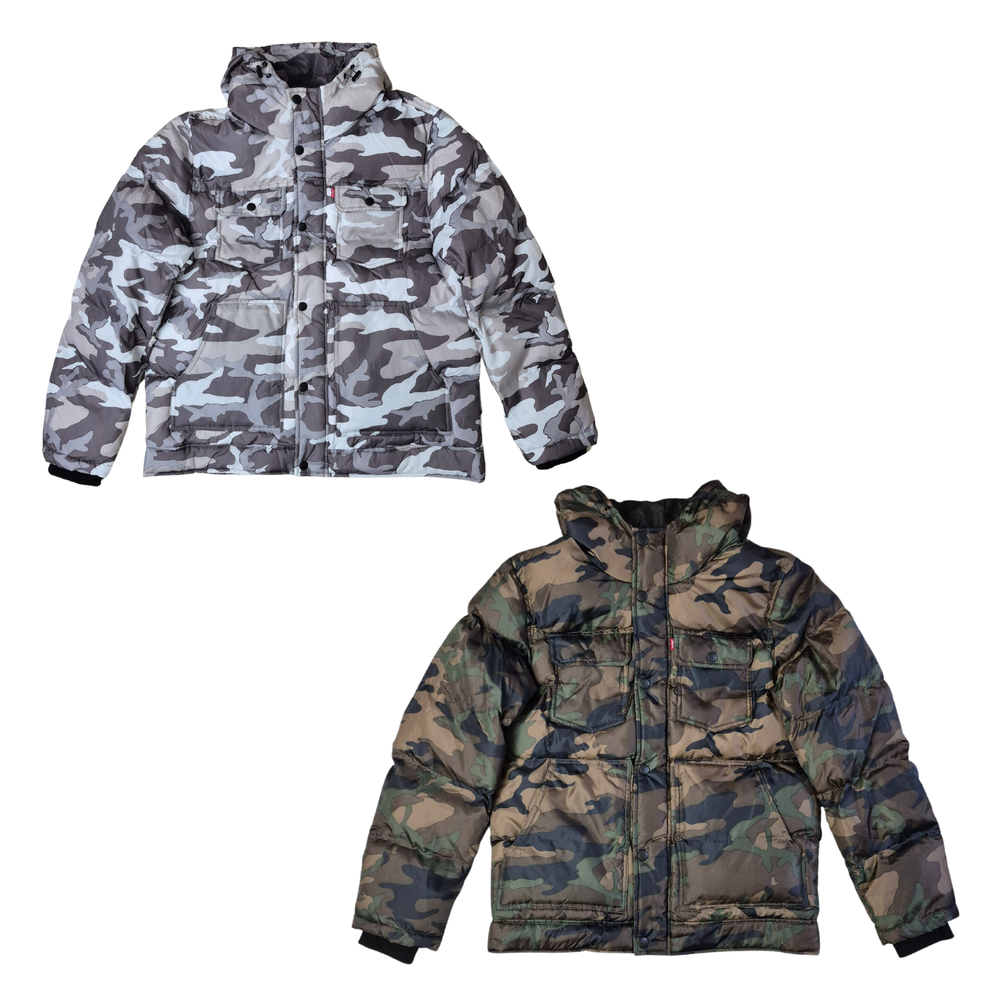 Levi's Men's Mid-Length Quilted Camouflage Hoody Puffer Jacket Choose Color -New