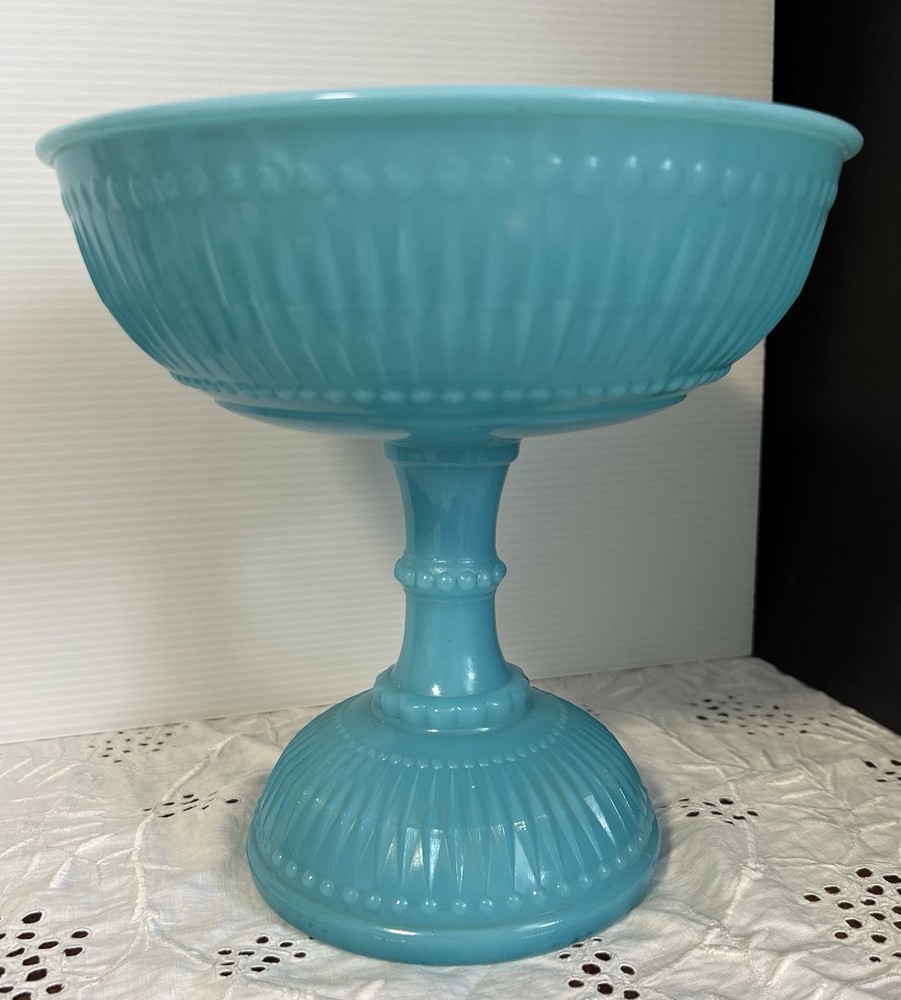 Vintage EAPG Atterbury Opaque Blue Dart Bar Compote Dish