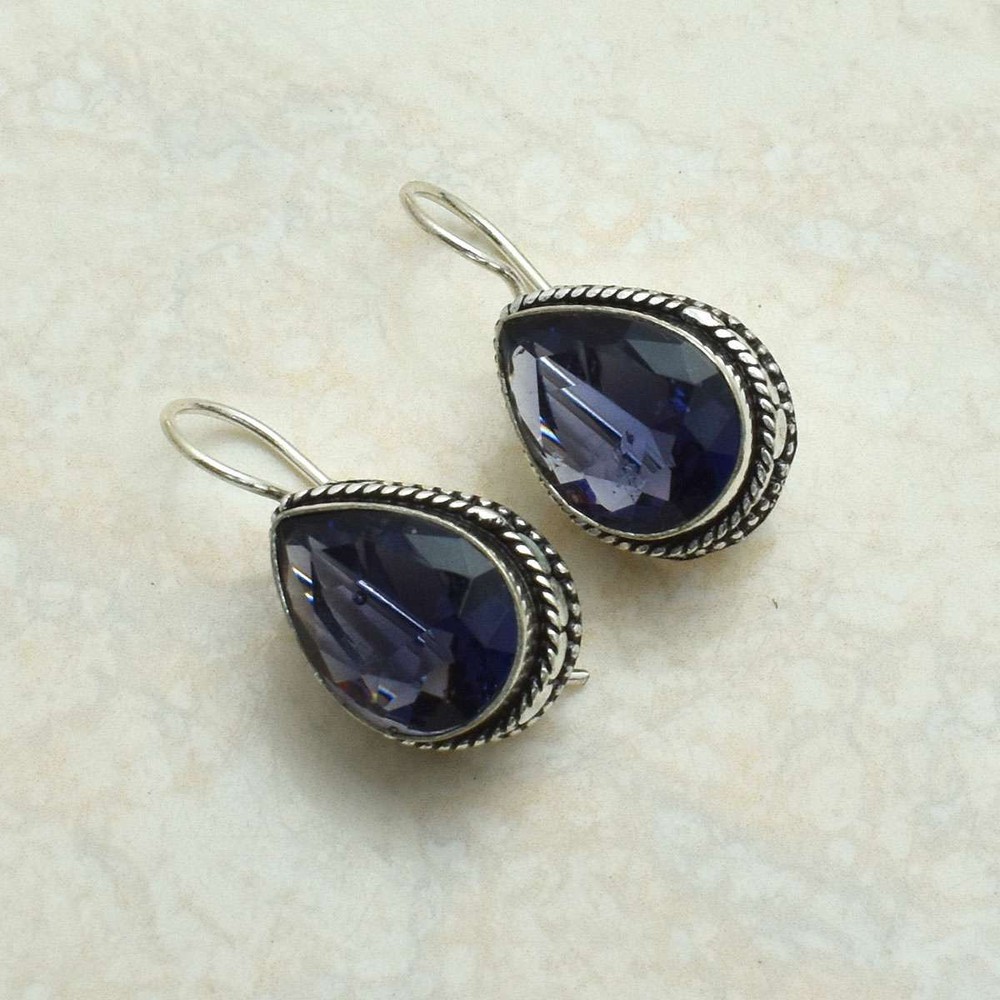 Amethyst Gemstone Drop Dangle Antique Design Earrings Jewelry 1.44