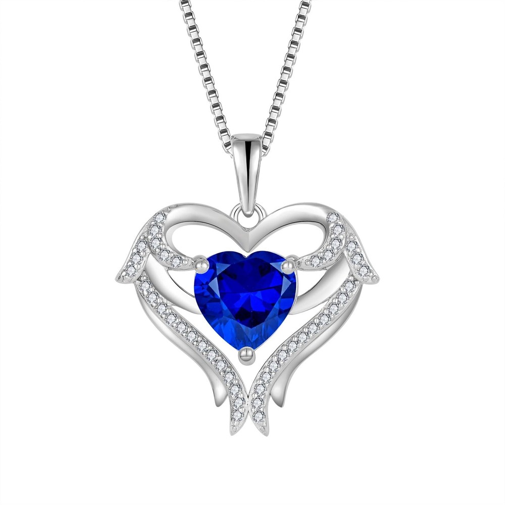 S925 Angel Wings Necklace Heart Pendant September Birthstone Jewelry for Women