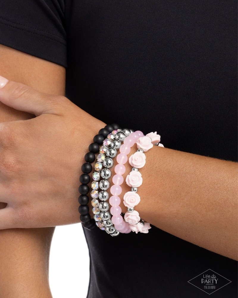 Paparazzi Rose Garden Grandeur Bracelet with Pink Diamonds - Exclusive Pink Design