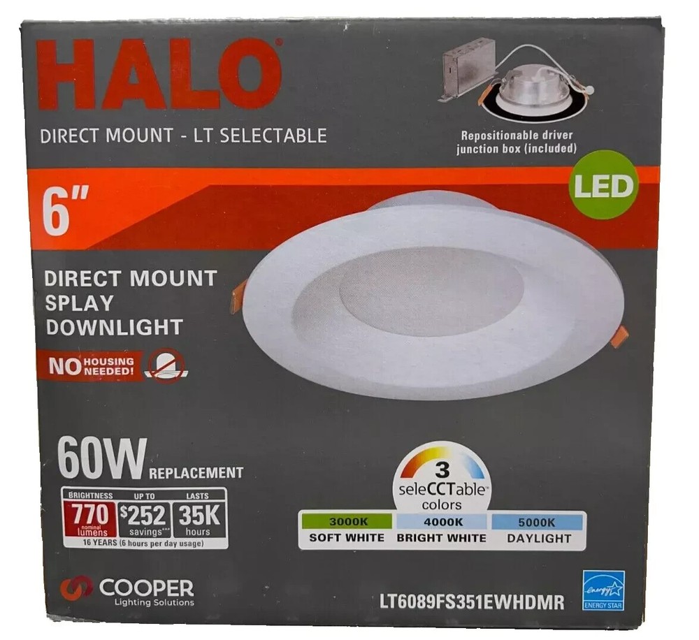 HALO LT6089FS351EWHDMR Canless LED Recessed Light with Selectable Color Temperature