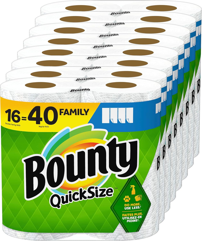 Bounty Paper Towels Quick Size, White, 16 Family Rolls = 40 Regular Rolls