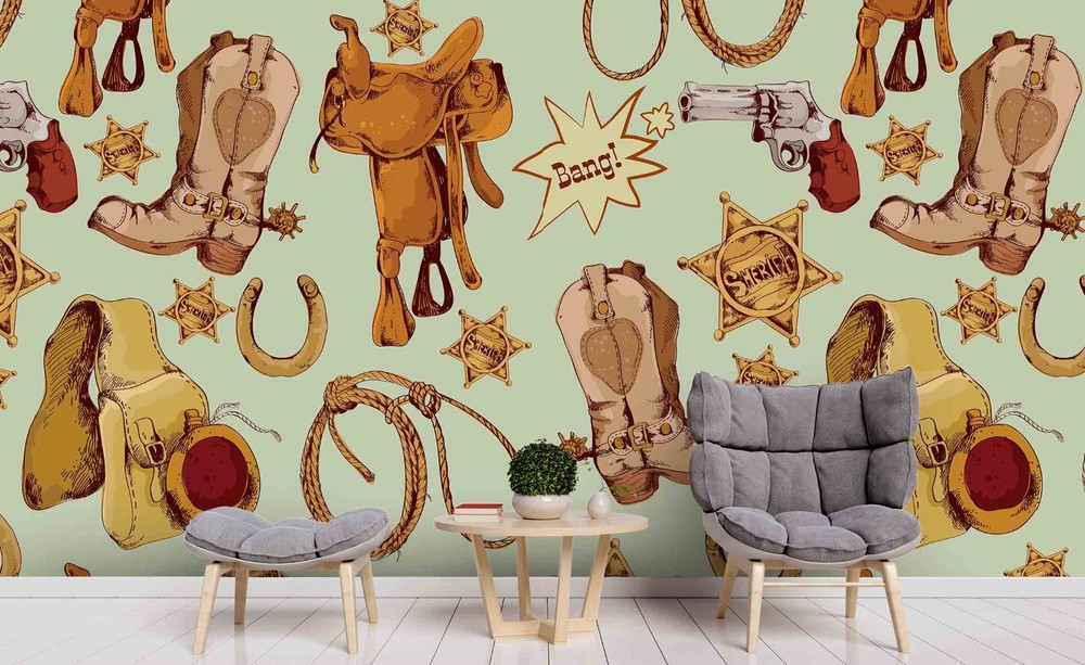 3D Western Cowboy Theme Pattern Wall Murals Wallpaper Murals Wall Sticker