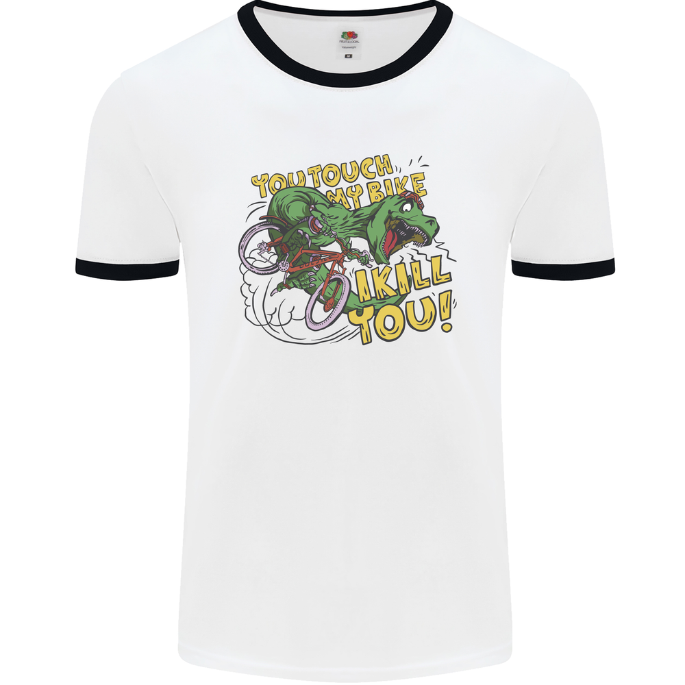 Funny T-Rex Cycling Cyclist Men's Ringer T-Shirt for Dino Enthusiasts