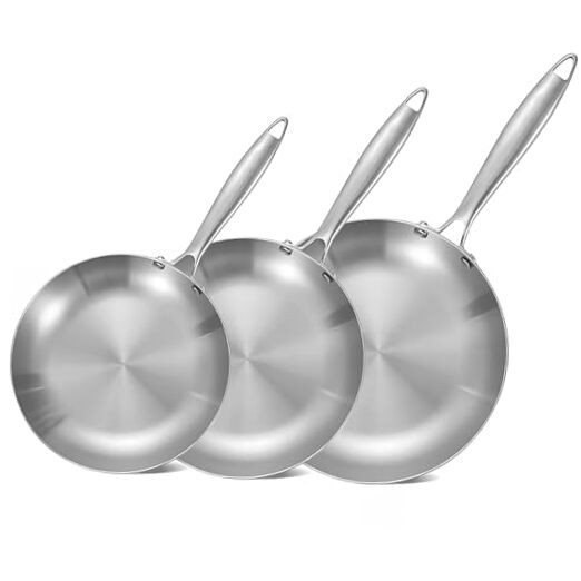 Tri-ply Stainless Steel Frying Pan Set - 8.5, 10 & 12 Inch for Stir-Frying