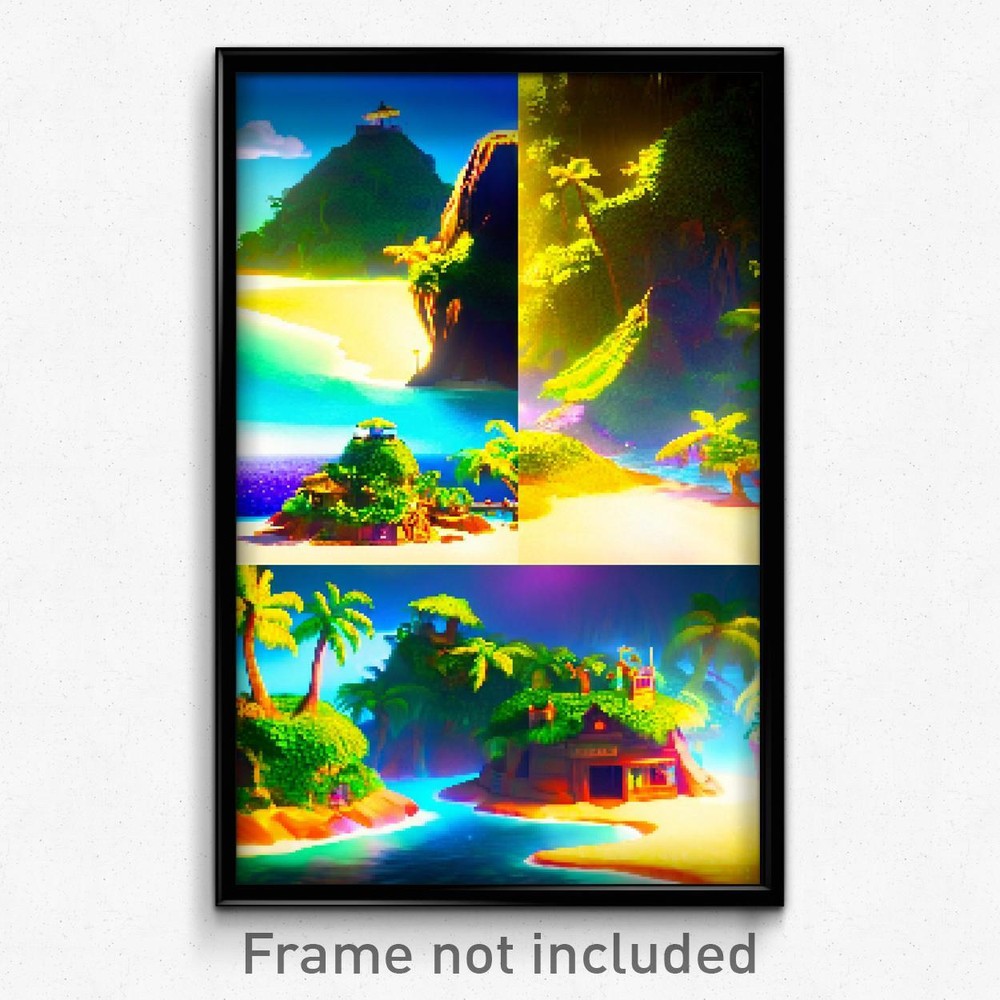 Pixel Art Poster - Little Island (8 Bit Psychedelic Trippy Video Game Print)