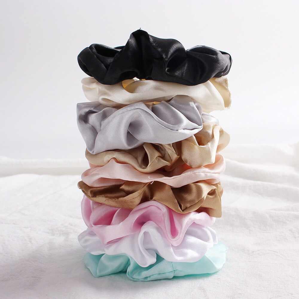 Silky Satin Hair Scrunchies Elastic Solid Color Ponytail Holder