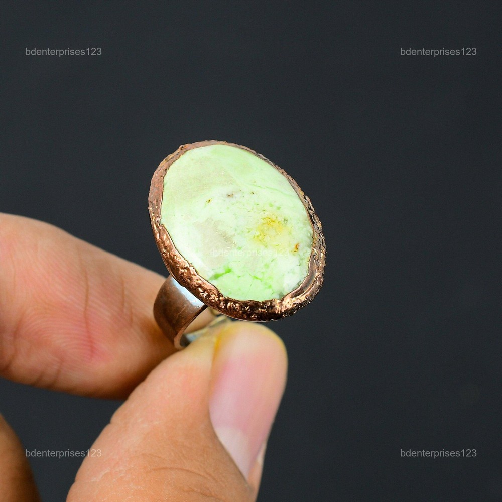 Lemon Chrysoprase Copper Electroformed Stackable Ring for Mother's Day Sale  -image