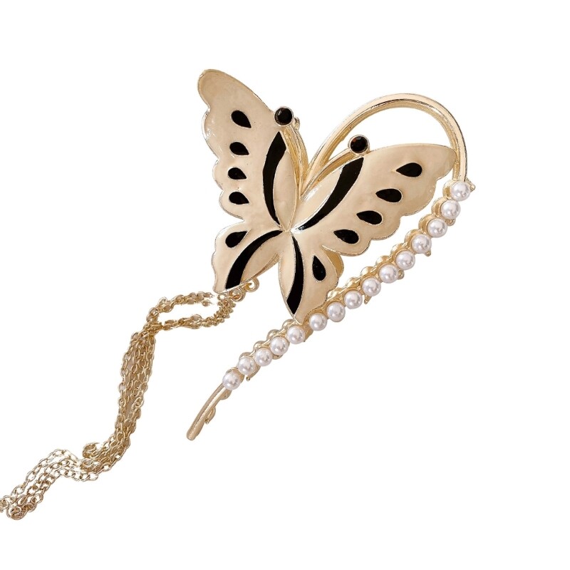 Elegant Butterfly Tassel Pearl Hair Pin with Delicate Jaw Clip Nonslip Design