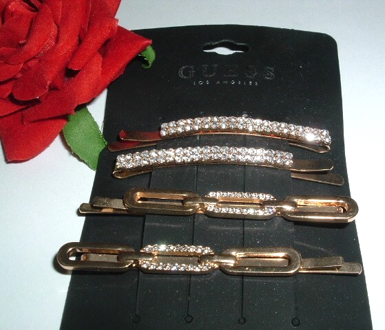 Guess Gold & Rhinestone Embellished Bobby Pins Set NWT