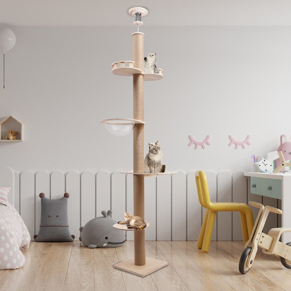 Floor-to-Ceiling Cat Climbing Tower with Sisal Scratching Post