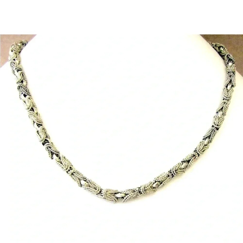 Vintage India Kashmir signed silver plated wire braided necklace EUC