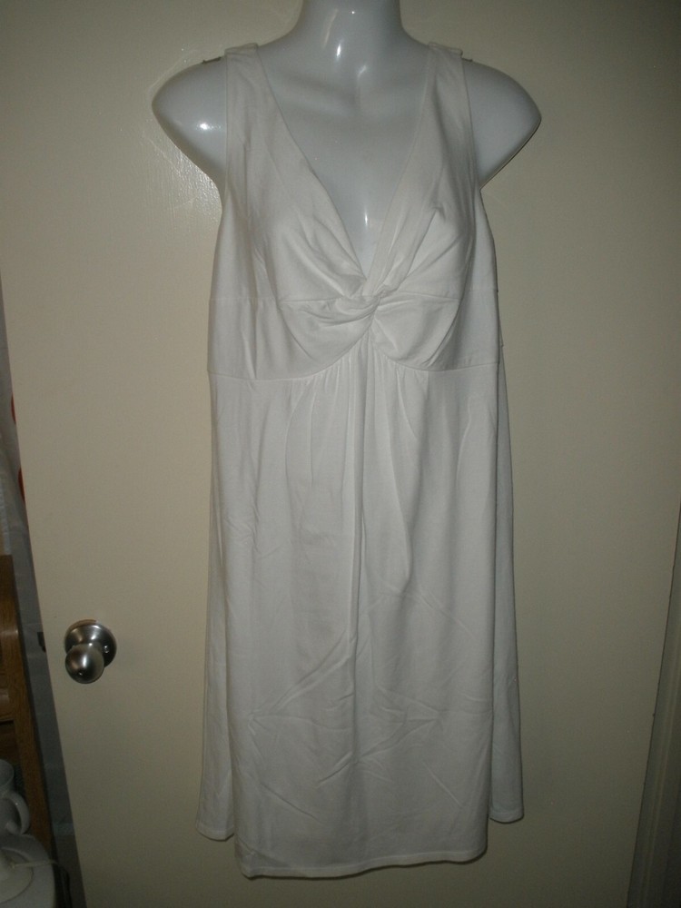 #1044 Ann Taylor LOFT M White Dress v neck Jersey Knit Modal Wedding Graduation