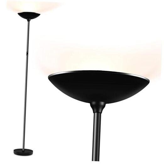 20W 2000LM LED Torchiere Floor Lamp in Stepless Black Design