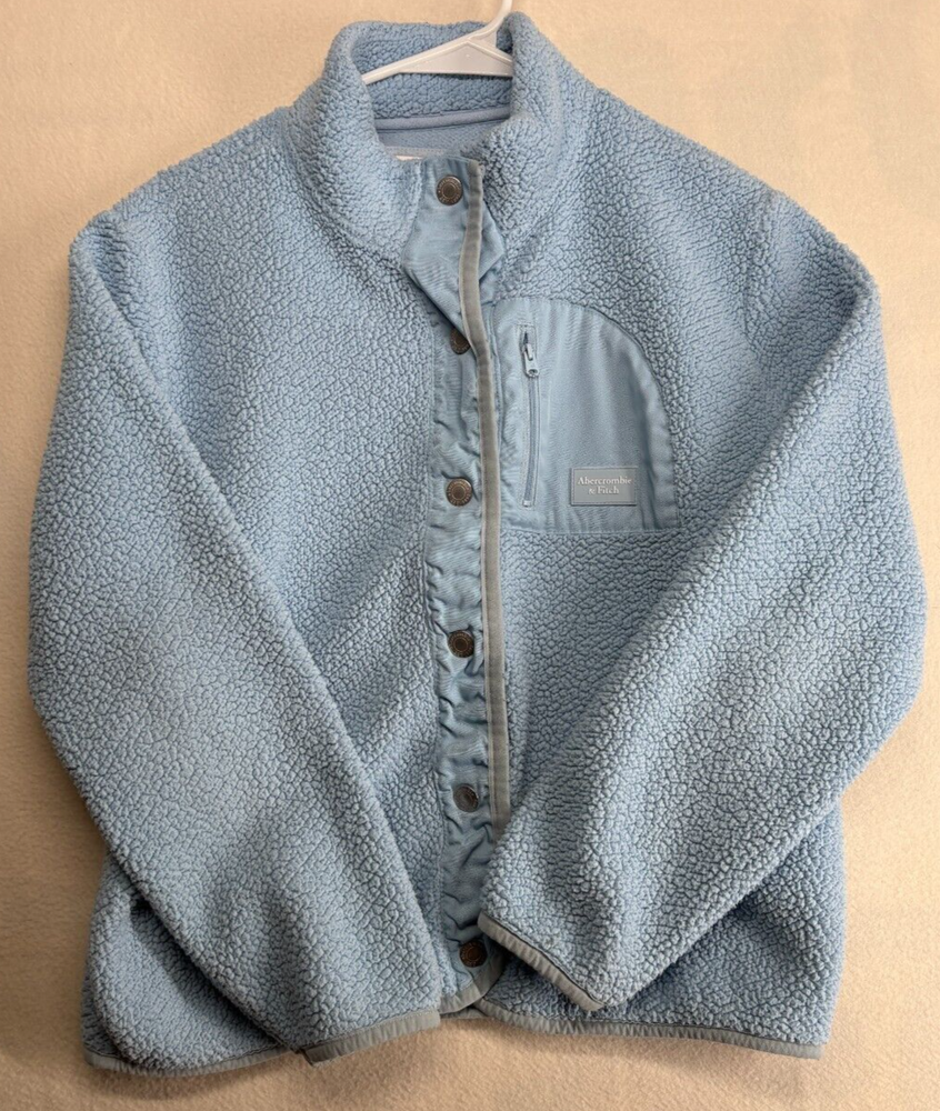 Abercrombie & Fitch Kids Sherpa Snap Button Front Sweater Pale Blue Size 15/16