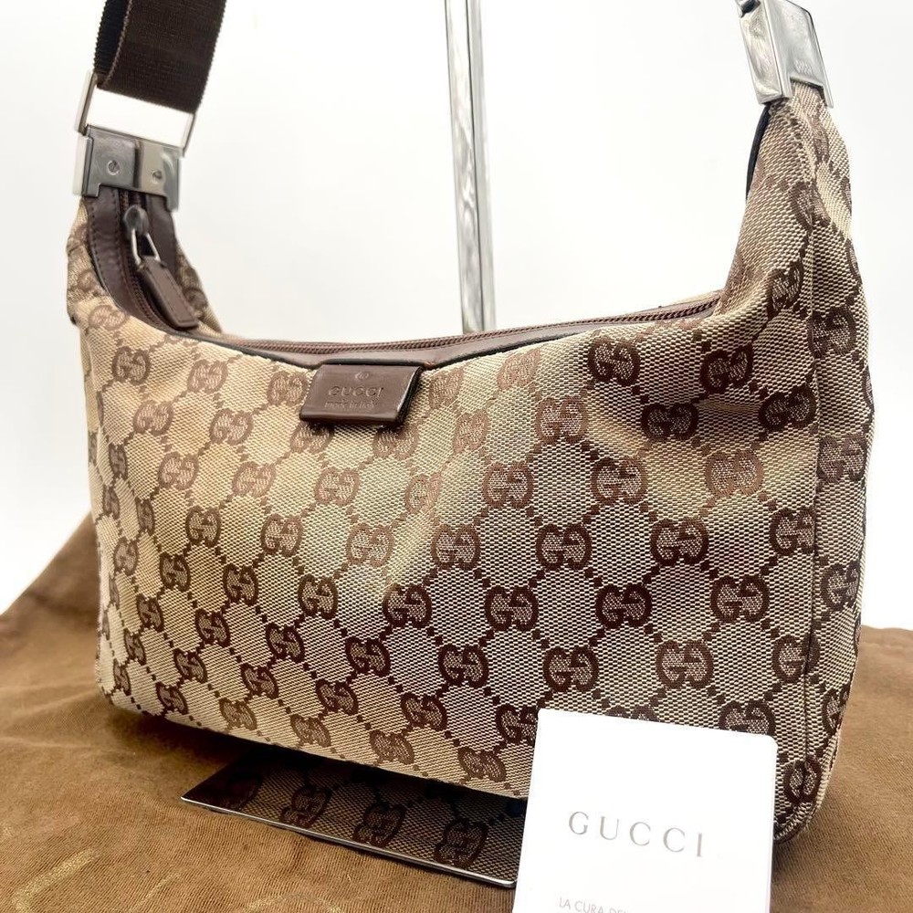 Vintage GUCCI GG Canvas Leather Brown One Shoulder Crossbody Bag Made in Italy