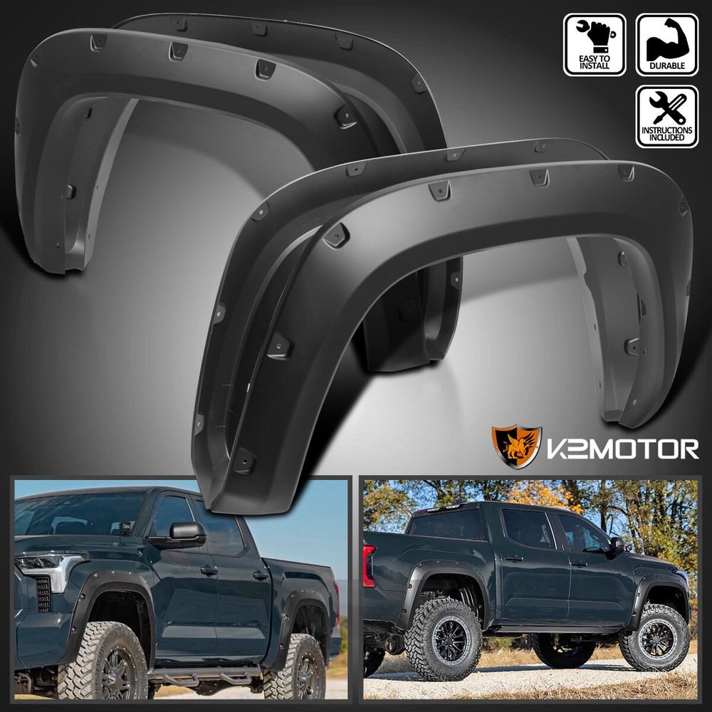 Fits 2022-2024 Toyota Tundra Smooth Black Pocket Rivet Style Fender Flares Cover
