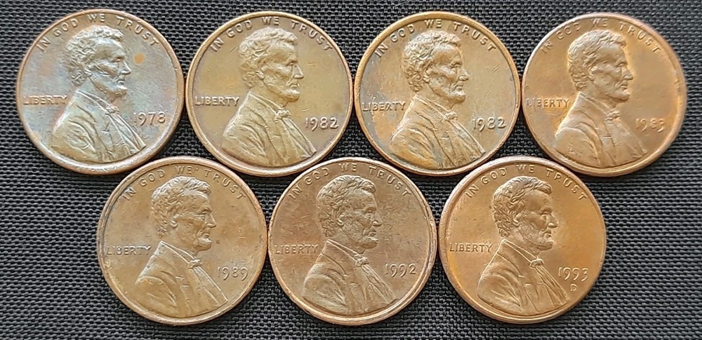 1978-1993 Lincoln Memorial Cents Lot of 7 with Off-Center Strike Error