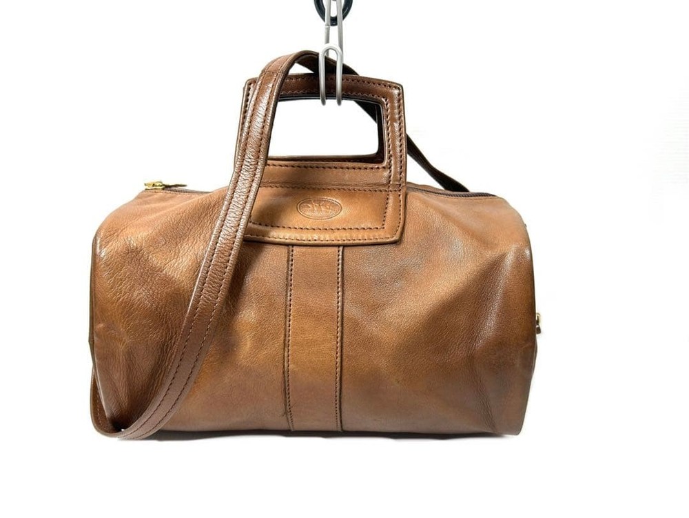 Longchamp Mini Boston Bag 2way Shoulder Bag  Leather Brown Rare 01a
