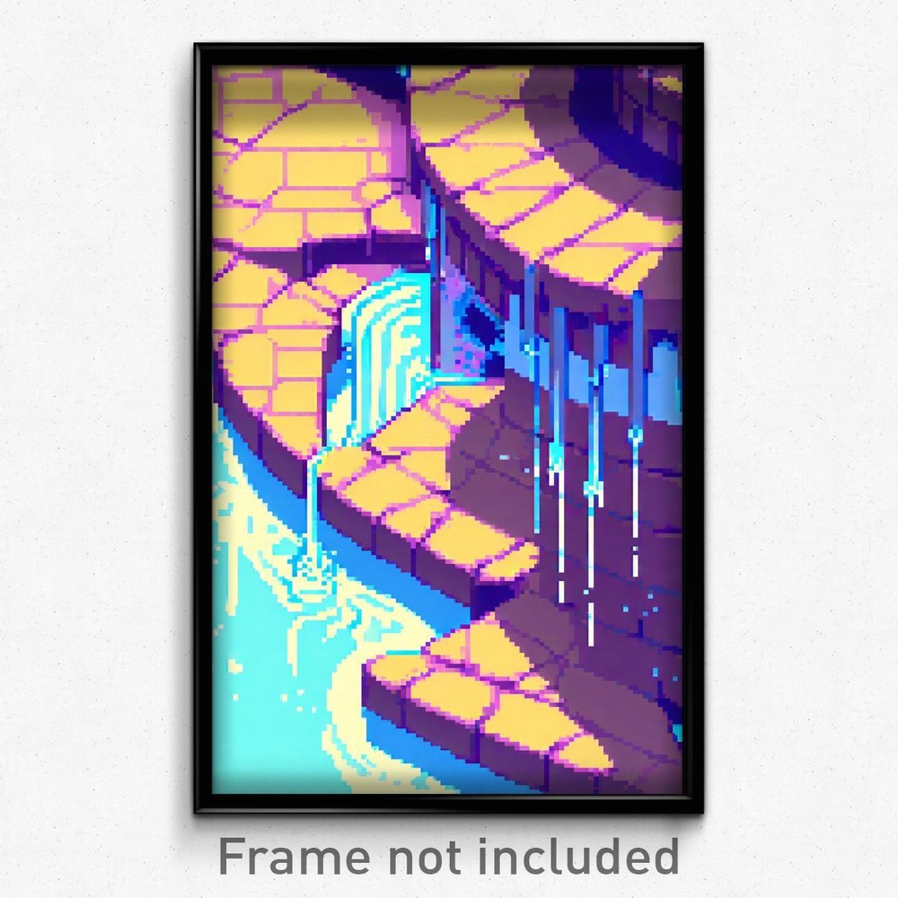 8-Bit Psychedelic Pixel Art Poster - Fluid Ramparts Trippy Gamer Print