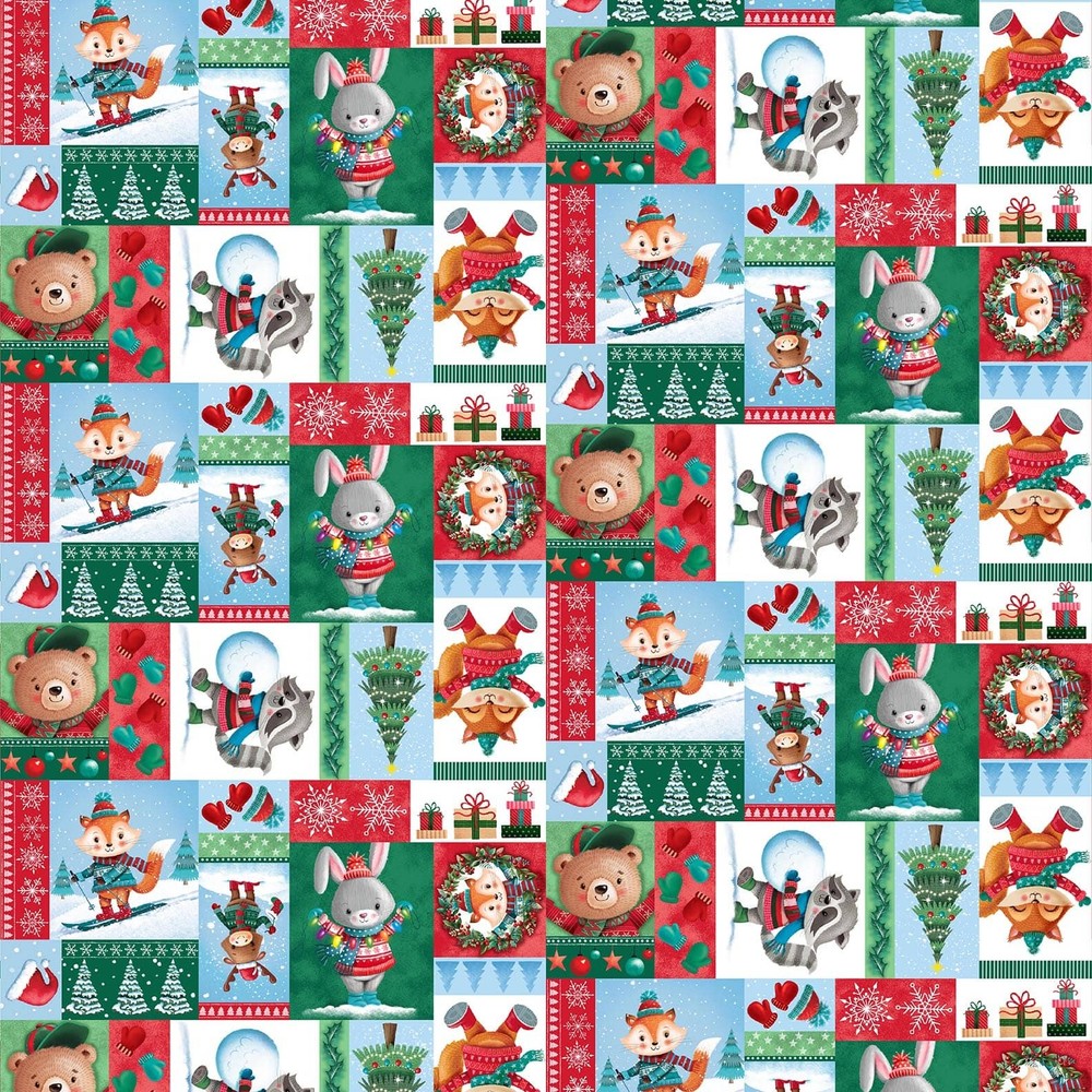Christmas Fabric | Snow Angels Animal Tree Snowflake Patch | Studio E YARD