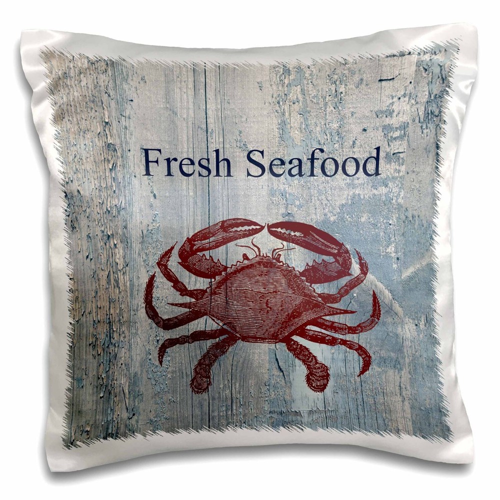 3dRose свежие морепродукты красный краб на белый стирка дерева пляж тема 16 x 16 дюймов подушка C