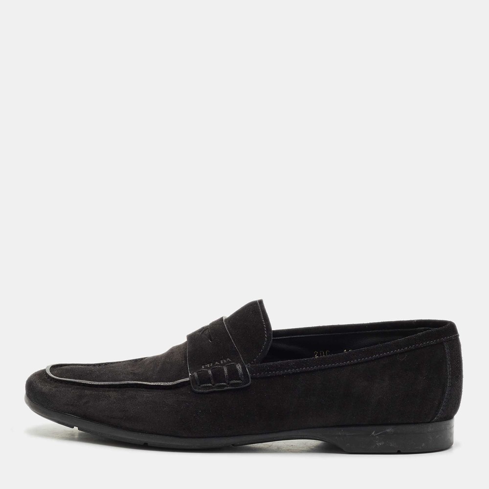 Prada Black Suede Penny Slip-On Loafers Size 41 EU