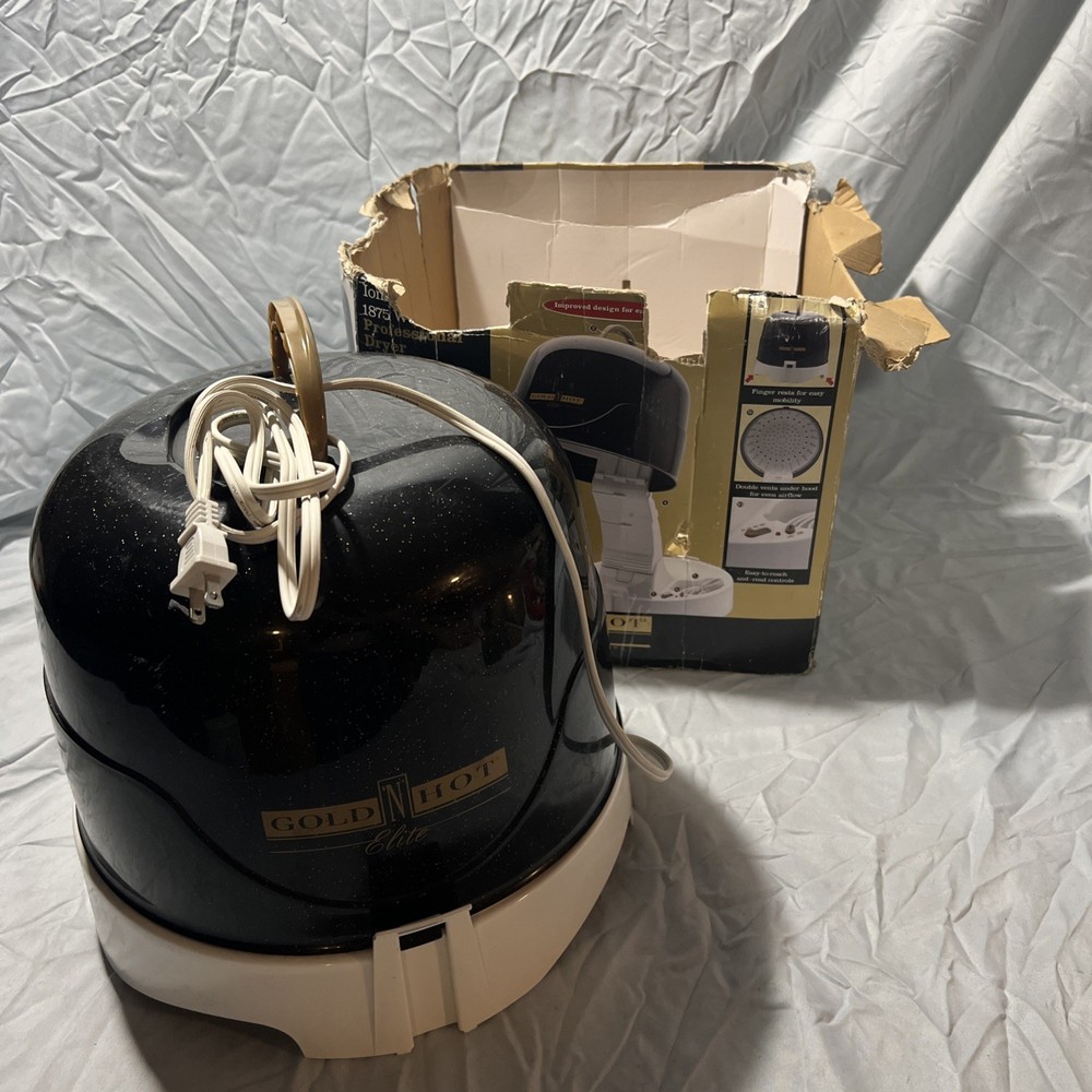 Gold N Hot Elite Ionic Bonnet Hood Hair Dryer 1875 Watts Pro Black White Gold