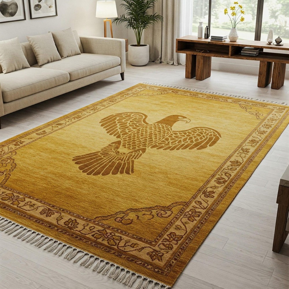 Hand-Knotted Traditional Eagle Motif Area Rug - Luxurious Handmade Carpet