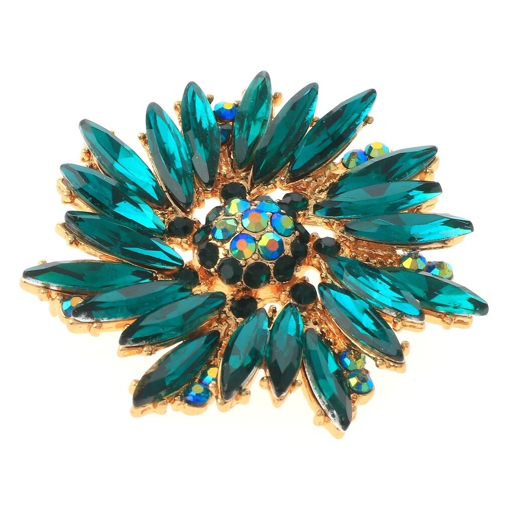 Gold-Tone Metal Crystal Floral Brooch P1256-ERM Elegant Statement Pin