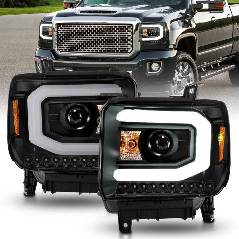 ANZO Fits 2014-2015 GMC Sierra 1500 Projector Headlights w/ Light Bar Black Hous