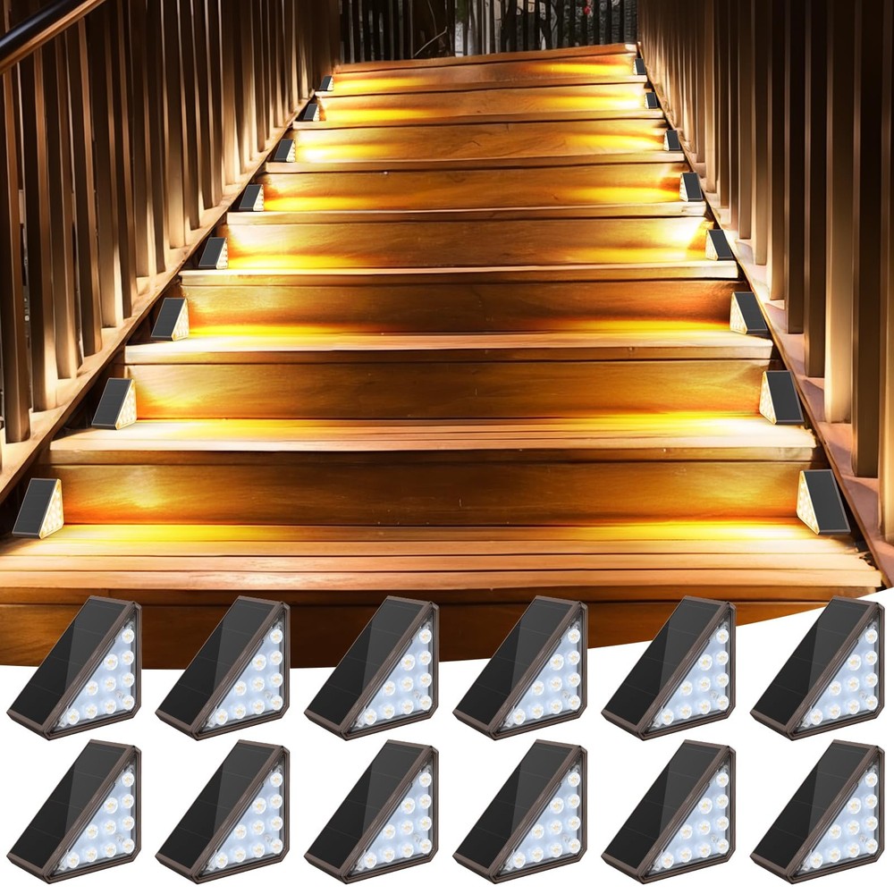 12 Pack Waterproof Solar Stair Lights Outdoor Step Lights IP67 LED Solar Powered