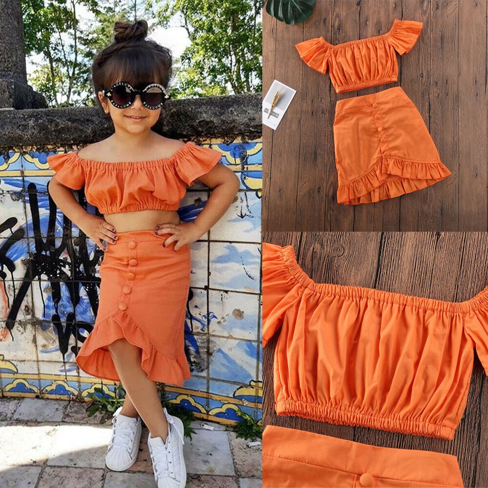 Kids Baby Girls Summer One Shoulder Tops Pants Shorts Outfit Set Clothes