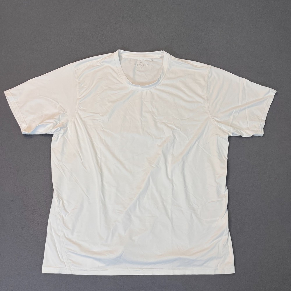 Greyson Mens Size XL Short Sleeve White Shirt Golf Sport Nylon Wolf Logo Light
