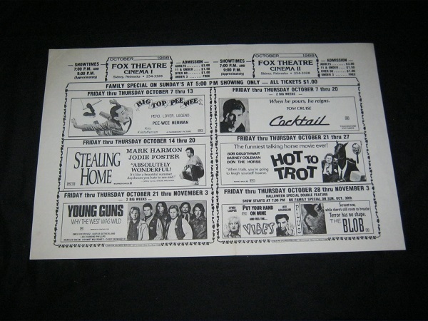 Sidney Nebraska Theatre Showtimes Grease Pee Wee Young Guns Cocktail The Blob