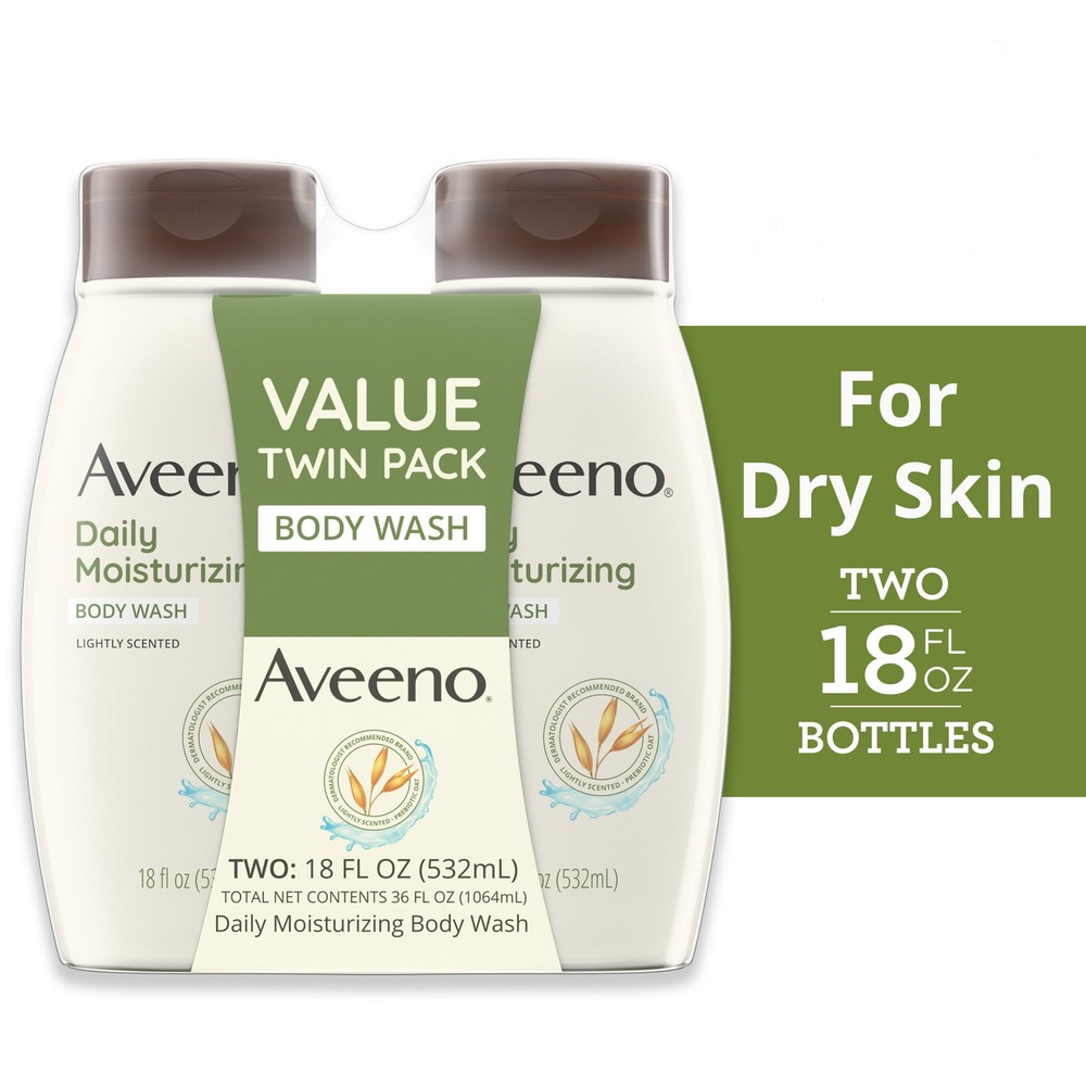 Aveeno Daily Moisturizing Oat Body Wash for Dry Skin Soap Free 18 fl oz Twin Pack