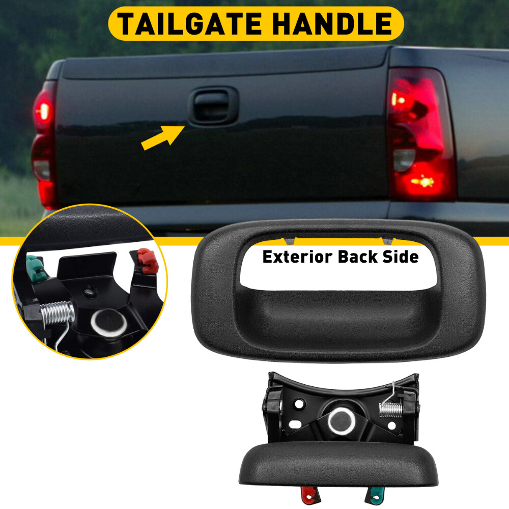 Rear Tailgate Handle Exterior Textured Black Bezel & Clips For Chevy Silverado