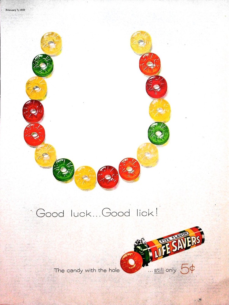 Original 1959 Life Savers Ad: Good luck good lick!