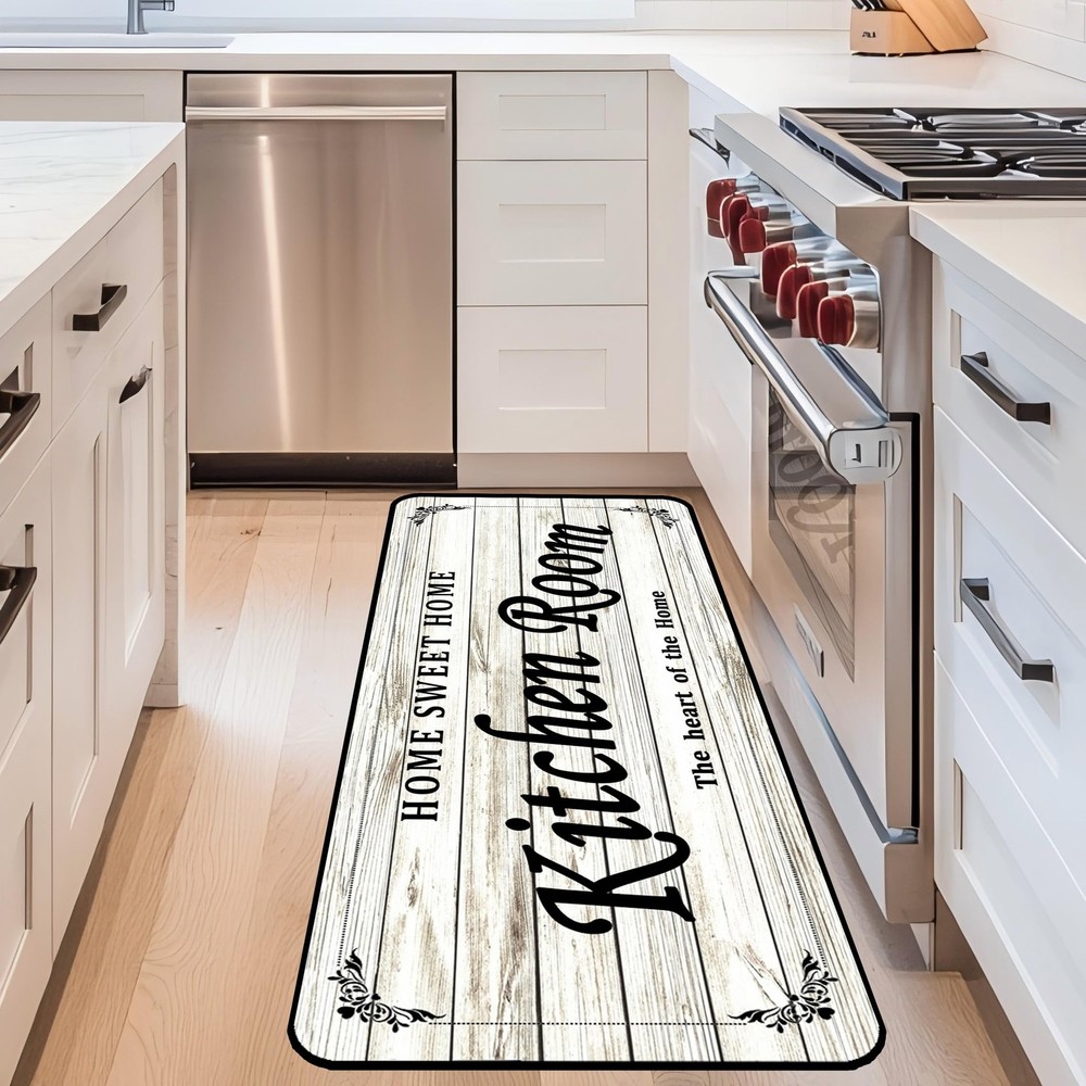 White Anti-Slip Cushioned Kitchen Rug – Soft Comfort Floor Mat for Fatigue Relief