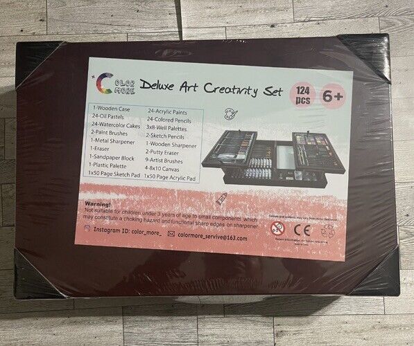 Art Set 124 Piece Deluxe with 2 Drawing Pads, Acrylic Paints,Pastels