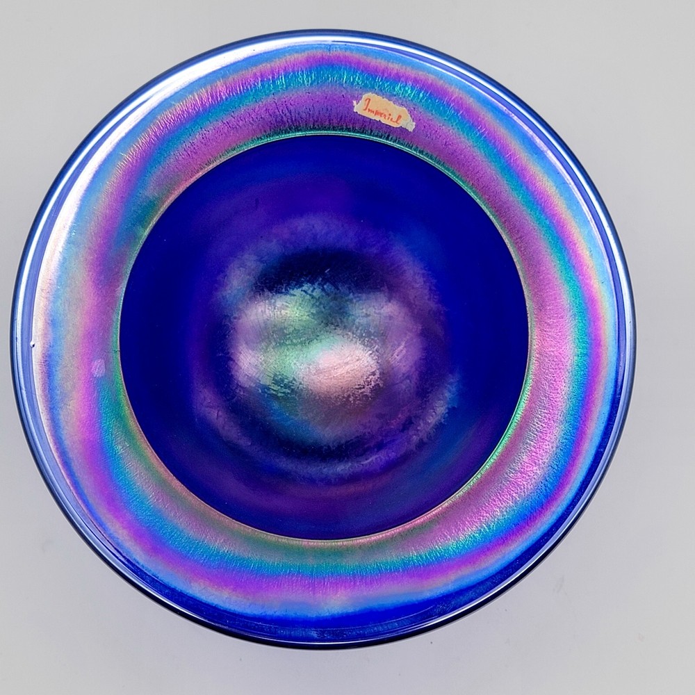 VTG Imperial Cobalt Blue Carnival Glass Footed Bowl Candy Dish Vintage Collectible