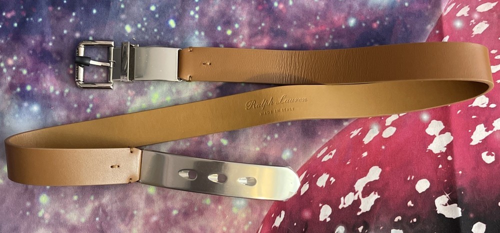Ralph Lauren Calf Skin Leather Letter Opener Skinny Belt -Brown Medium NWT! MZZ4