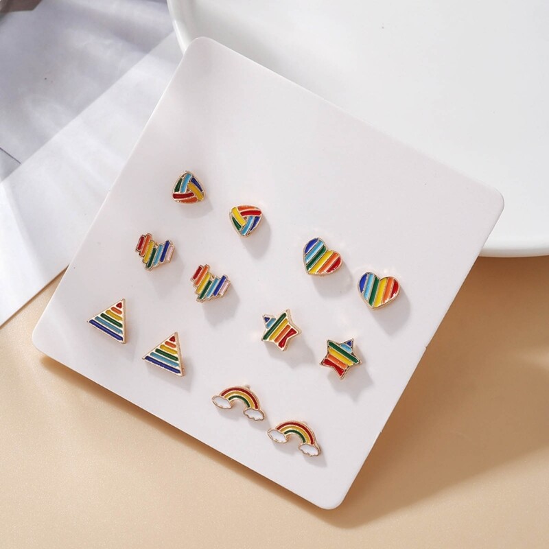 6 Alloy Ear Studs Set – Stylish Jewelry Gift for Women & Girls